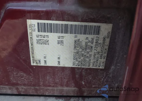 2012 Nissan Altima 2.5 S z USA, uszkodzony, nr VIN 1N4AL2AP0CC220802